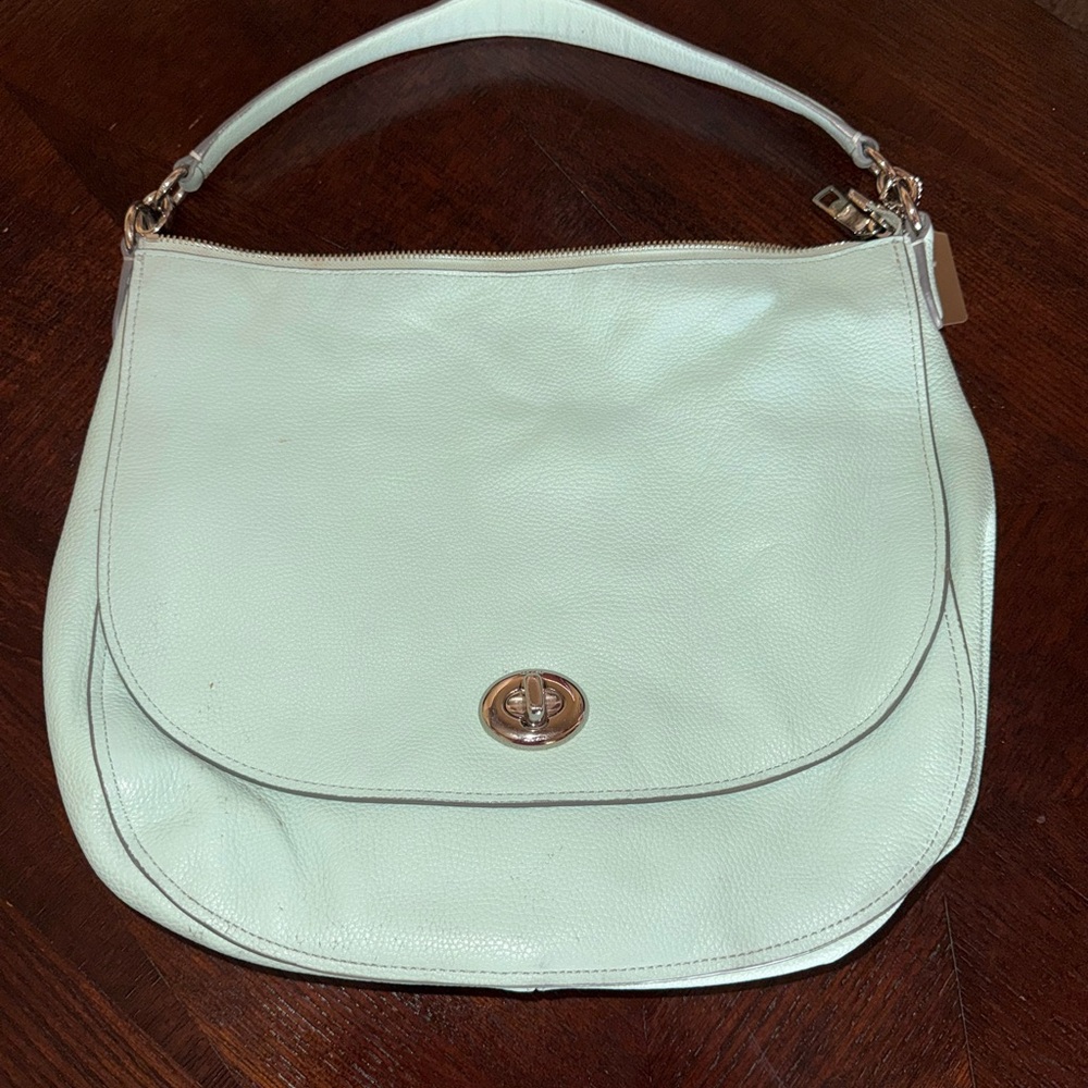 Coach Light Green Cream Leather Shoulder Bag